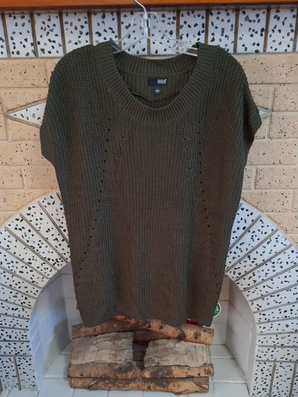 a.n.a Olive Green Short-Sleeve Crewneck Sweater